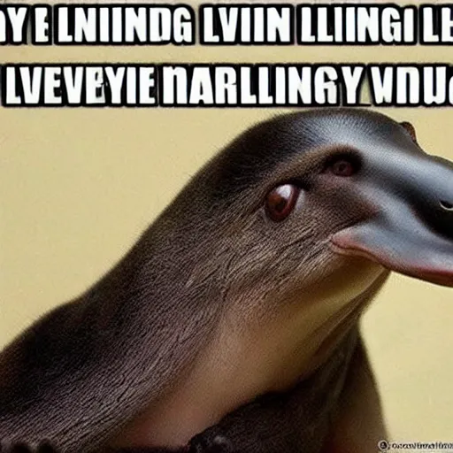 Prompt: a platypus loves looking at memes