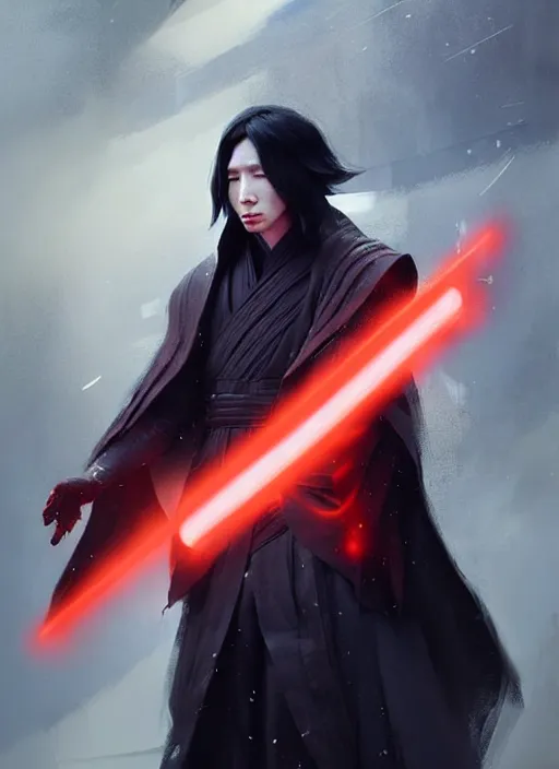 Image similar to male cosplayer wearing costume that is a mix of wei wuxian from the untamed and kylo ren. art by greg rutkowski, art by pascal blanche. crisp quality. digital photography. trending in deviantart.