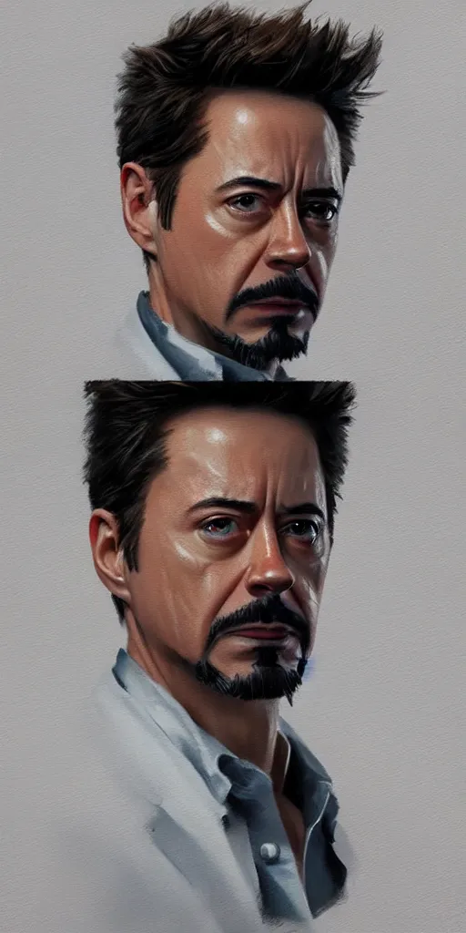 Image similar to concept art of tony stark, cinematic shot, oil painting by jama jurabaev, extremely detailed, brush hard, artstation, high quality, brush stroke