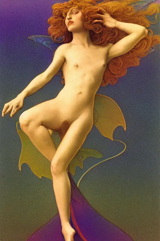 Prompt: a beautiful faerie, golden ratio, detailed, rainbowshift, by maxfield parrish and brian froud