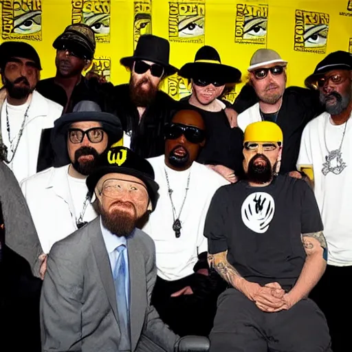 Image similar to heisenberg posing with the wu - tang clan, realistic