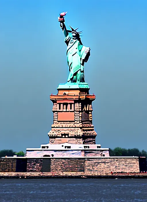 Prompt: red dragon under statue of liberty