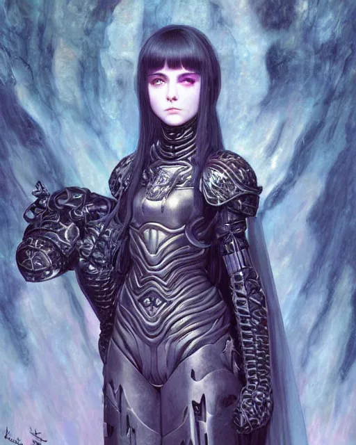 Image similar to portrait of beautiful cute young goth maiden girl with short white hairs in warhammer armor, art by ( ( ( kuvshinov ilya ) ) ) and wayne barlowe and gustav klimt and artgerm and wlop