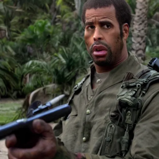 Image similar to cinematic still of kirk lazarus from tropic thunder