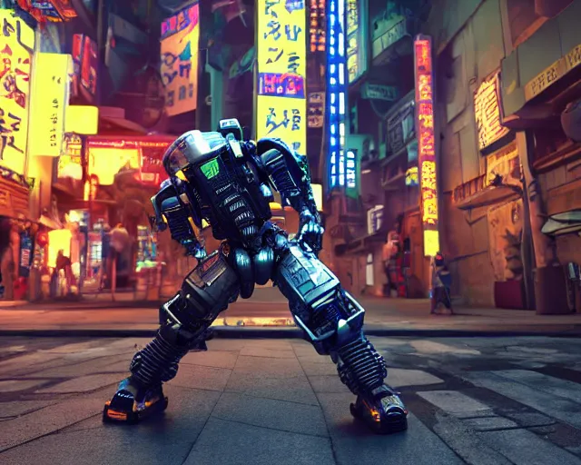 Image similar to CHAPPIE Breakdancing In The Middle of Neo Tokyo Surrounded by Xenomorph Crews In Lacoste and Street Wear, Full Figure, 8K, octane render, HDR, photorealistic, volumetric lighting, Hyperrealistic-H 960