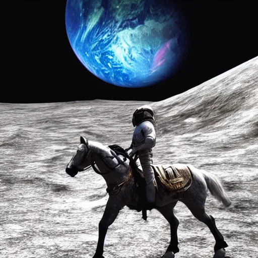 Image similar to apollo 8 cowboy earthrise cowboy in cowboy space, octane render, blender render, unreal engine, 3 5 mm, cowboy, with earth in rising in the sky in the background, trending on artstation, art by bartosz jaworski