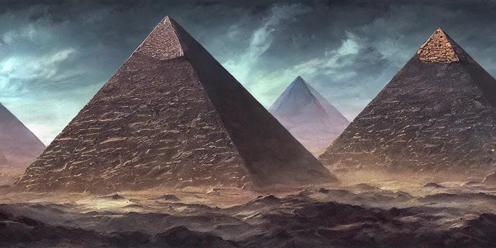 Image similar to an alien pyramid landscape , art station, landscape, concept art, illustration, highly detailed artwork cinematic, hyper realistic painting