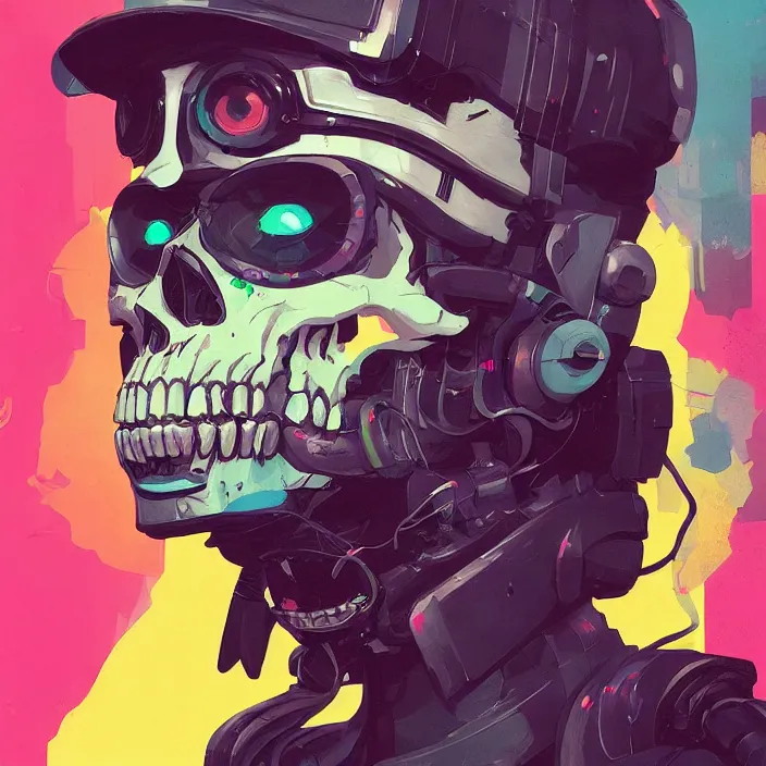 Image similar to a colorful comic noir illustration painting of a cyberpunk skull by sachin teng and sergey kolesov and artgerm and pascal blanche. in style of digital art, symmetry, sci fi, hyper detailed. octane render. trending on artstation