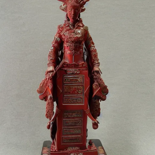 Prompt: museum angeline joile statue monument made from chinese porcelain brush face hand painted with iron red dragons full - length very very detailed by rutkowski symmetrical well proportioned