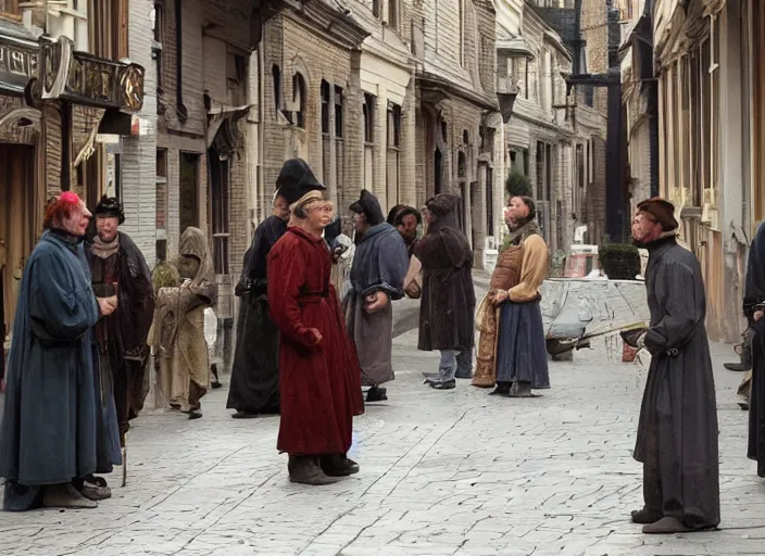 Image similar to street scene from a 2 0 1 0 film set in 1 4 5 0 showing melbourne