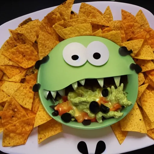 Prompt: monster made of nachos