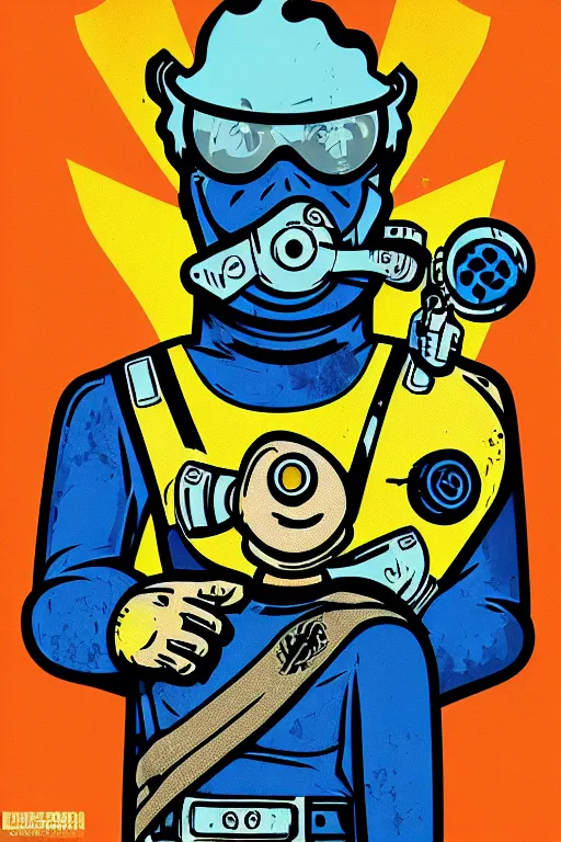 Image similar to fallout 7 6 retro futurist illustration art by butcher billy, sticker, colorful, illustration, highly detailed, simple, smooth and clean vector curves, no jagged lines, vector art, smooth andy warhol style