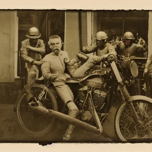 Prompt: photo of a man being drawn and quartered by motorcycles