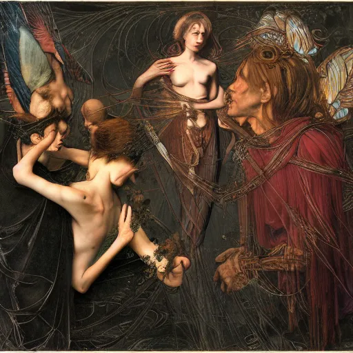 Image similar to disasterpiece truth disciples holy estrangement, by Edgar Maxence and Ross Tran and Michael Whelan and Da Vinci and Caravaggio and J.M.W Turner, metal watercolor intricate line drawings, sacred chords, mixed techniques 4k resolution