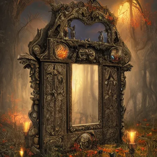 Prompt: a spell binding mirror, epic mystical background by Keith Thompson and Christopher Bretz, highly detailed, digital painting, HDRI, vivid colors, high contrast, 8k resolution, intricate, photorealistic, smooth