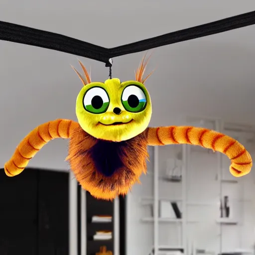 Image similar to elongated centipede furby hanging from the ceiling