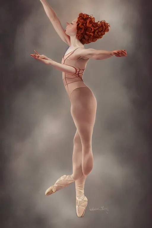 Image similar to hyperrealistic photography of a highly detailed and symmetrical gorgeous red head female ballerina in the style of vargas and wlop, highly detailed, face symmetry, masterpiece, award - winning, sharp focus, intricate concept art, ambient lighting, 8 k, artstation