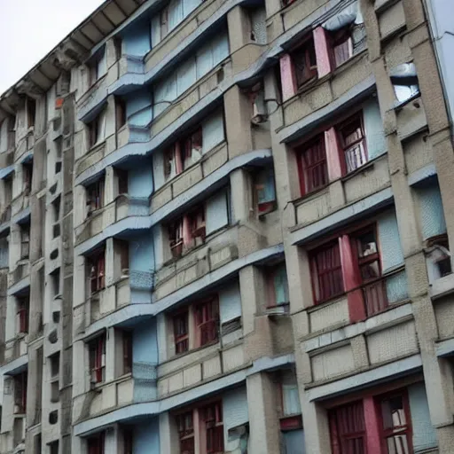 Prompt: side view of a soviet apartment block