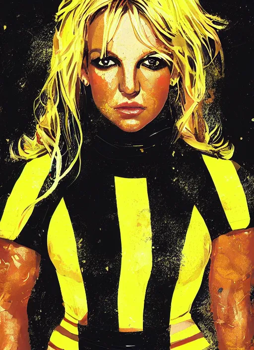 Image similar to britney spears as a yellow and black stripes luxurious power ranger by greg rutkowski, claude monet, conrad roset, takato yomamoto, rule of thirds, sigma look, beautiful