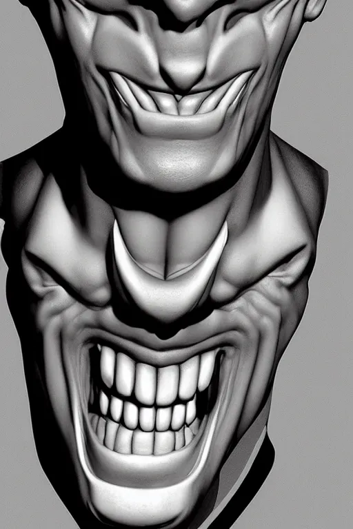 Prompt: 3 d model of a handsome but scary young man with a sinister grin by brian bolland, rachel birkett, alex ross, and neal adams | portrait, character concept, concept art, unreal engine, finalrender, centered, deviantart, artgerm