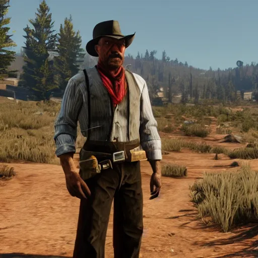 Image similar to walter white in red dead redemption 2 in game screen shot