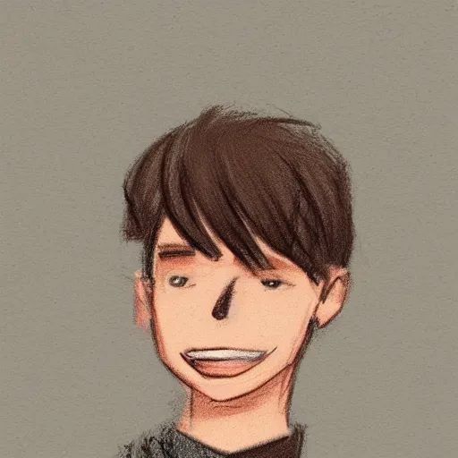 Image similar to simple sketch of a teenage boy with very short side part hair smiling trending on artstation