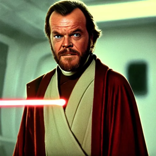 Image similar to jack nicholson as obi wan kenobi in star wars episode 3, 8k resolution, full HD, cinematic lighting, award winning, anatomically correct