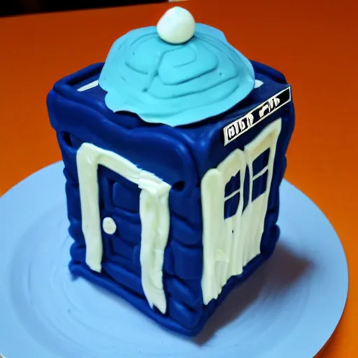 Image similar to rough sketch of the tardis atop a cupcake.