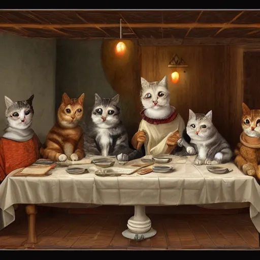 Prompt: cat restaurant, in da vinci style, trending on artstation