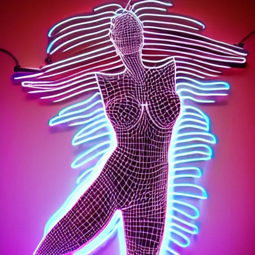 Image similar to 3 d neon art of a womens body, highly detailed