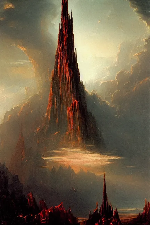 Image similar to dark fantasy painting of 'the dark tower', by bekinski, by thomas cole