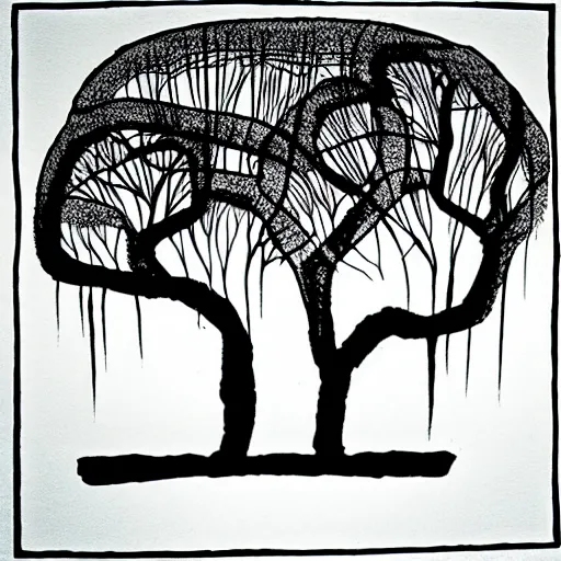 Image similar to zen, trees, ink