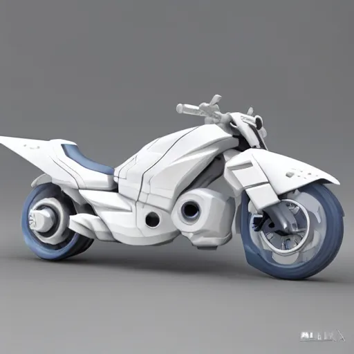 Prompt: 3 d, 3 d filament, gunpla spaceship, akira motorcycle, white color, thermodynamic, light, tron bike, white background, octane render, aesthetic, clean, starfox, minimalist, aluminum, octane render, eureka 7, blender, cycles