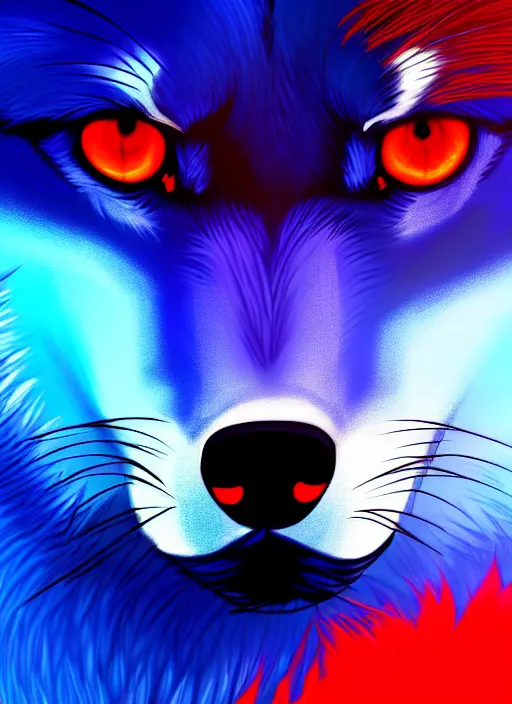 Image similar to blue wolf, red eyes highly detailed, deep focus, digital painting, smooth, sharp focus, anime art style, trending on artstation, 4 k