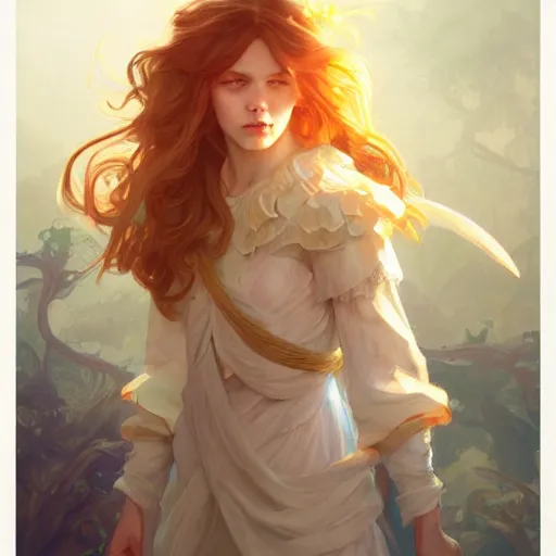 Image similar to Emma, child of light, highly detailed, digital painting, artstation, concept art, smooth, sharp focus, illustration, Unreal Engine 5, 8K, art by artgerm and greg rutkowski and alphonse mucha