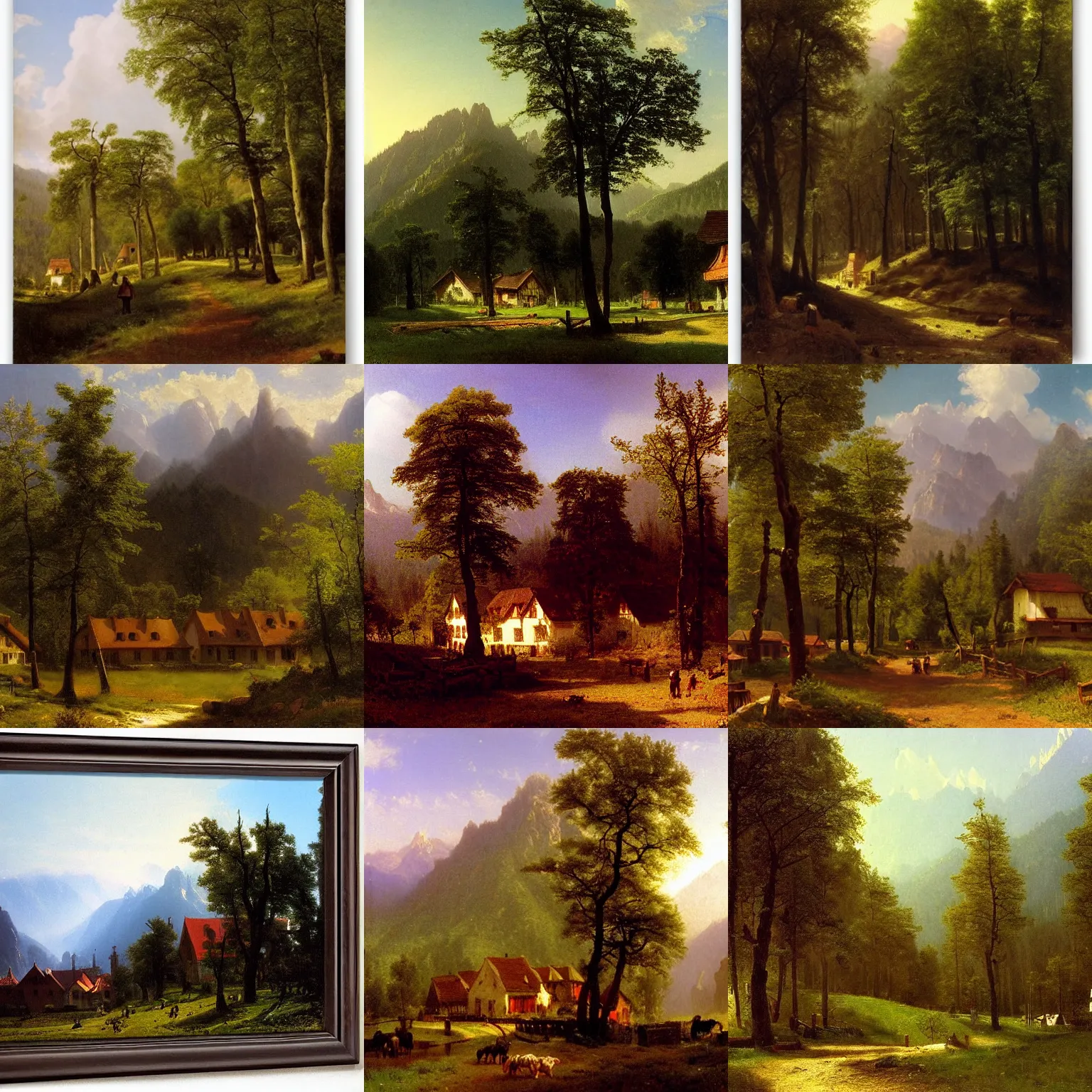 Prompt: a black forest village by albert bierstadt