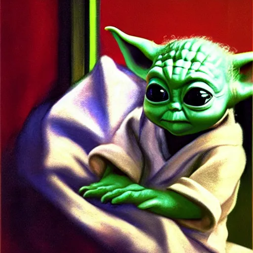 Image similar to baby Yoda by Edward hopper