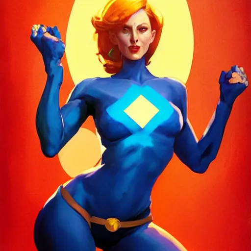 Image similar to greg manchess portrait painting of mystique x - men as overwatch character, medium shot, asymmetrical, profile picture, organic painting, sunny day, matte painting, bold shapes, hard edges, street art, trending on artstation, by huang guangjian and gil elvgren and sachin teng