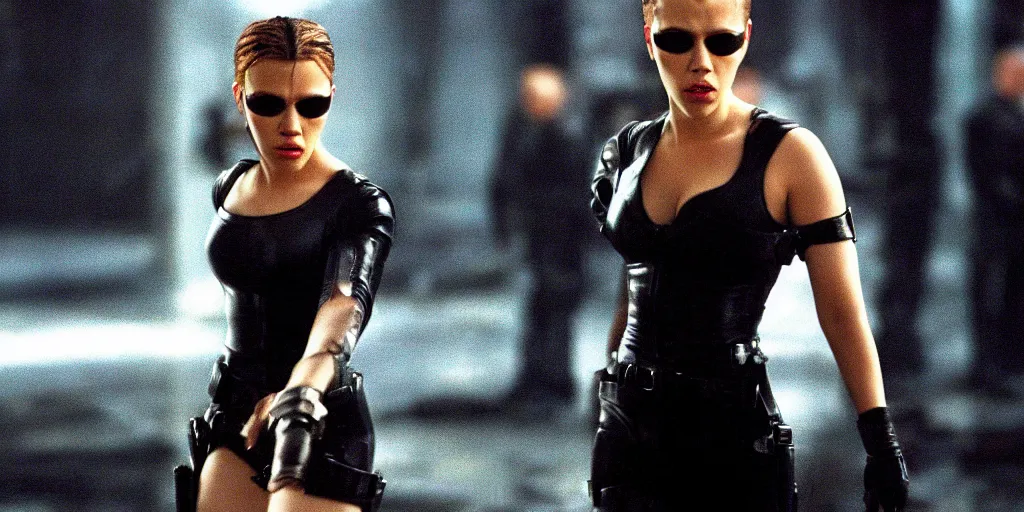 Prompt: Scarlett Johansson in a scene from The Matrix Reloaded