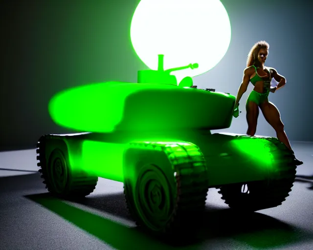 Image similar to plastic fitness model posing next to a tank of glowing green mutagen, unreal engine, hyper realism, realistic shading, dramatic lighting, cinematic composition, blender render, sharp focus, octane render, hdr, 4 k, 8 k, detailed textures, artstation, photorealistic, 3 5 mm film