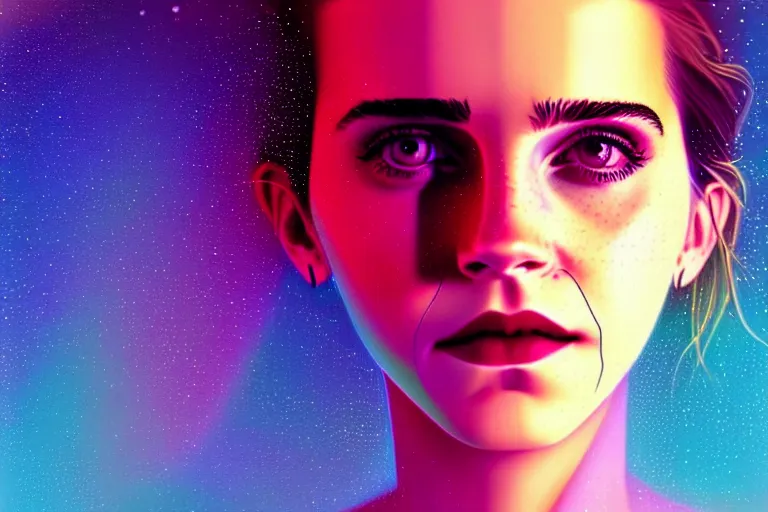 Prompt: surreal Portrait of Emma Watson in dmt chromatic surreal sparkling liquid enviroment , elegant, highly detailed, smooth, photoreal, sharp focus, illustration, beautiful, geometric, dmt trending on artstation, cinematic, artwork by WLOP