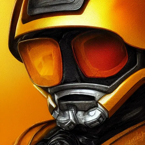 Image similar to helmet lion cyberpunk made of yellow lava and fire in wahyudi ramadhani style, profile portrait, cyberpunk fashion, realistic shaded perfect face, fine details, very dark environment, misty atmosphere, closeup, d & d, fantasy, intricate, elegant, highly detailed, digital painting, artstation, concept art, matte, sharp focus, illustration, hearthstone