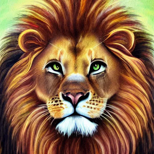 Image similar to hybrid animal cute cat face with long flowing lion mane detailed painting 4 k