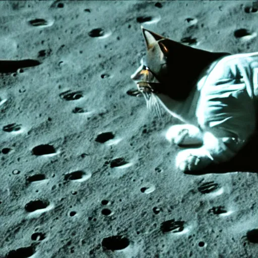 Image similar to a cat on the moon, cinematic, movie still