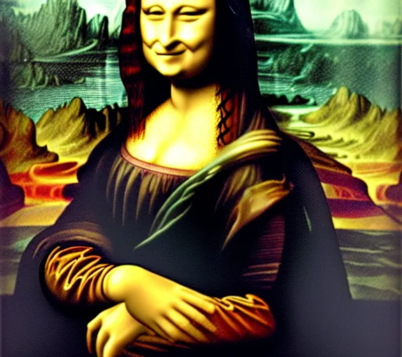 Prompt: A portrait of mona lisa, holding a giant weed joint, smoke, 8k, hyper-detailed, cinematic