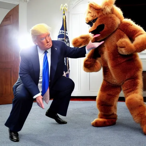 Prompt: donald trump putting on a furry suit