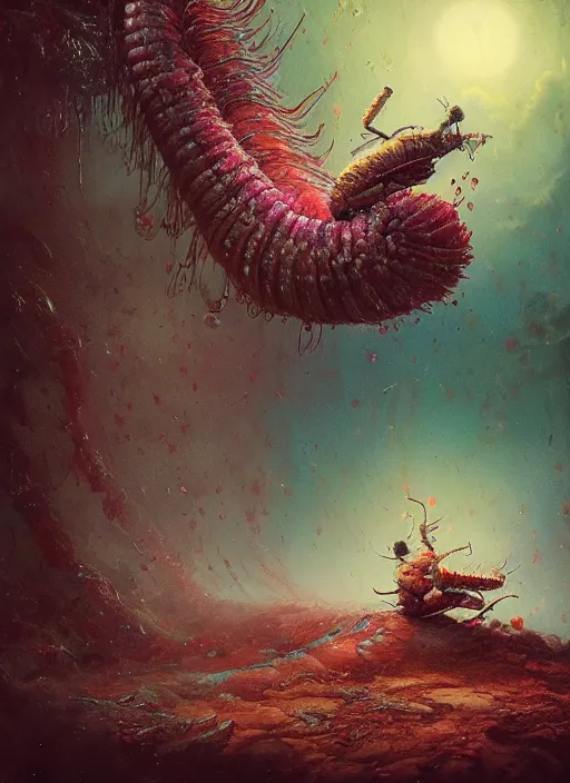 Image similar to the caterpillar, highly detailed, cinematic, 8 k, by megan duncanson, benjamin lacombe, adrian borda, stanley artgermm, tom bagshaw, craig mullins, carne griffiths, ayami kojima, beksinski, giger, trending on deviantart, hyper detailed, horror, full of colour