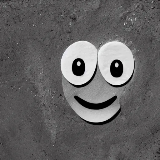 Prompt: b & w photograph of a fossilized emoji!!!