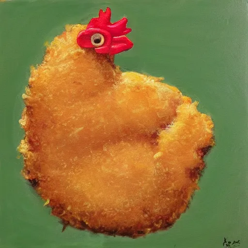 Image similar to A painting of a chicken nugget