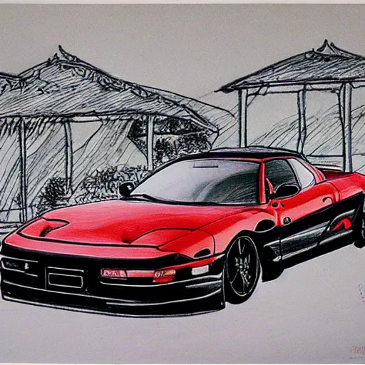 Image similar to pen ink drawing black red 1999 FD RX-7 Shuichi Shigeno and Michiharu Kusunoki